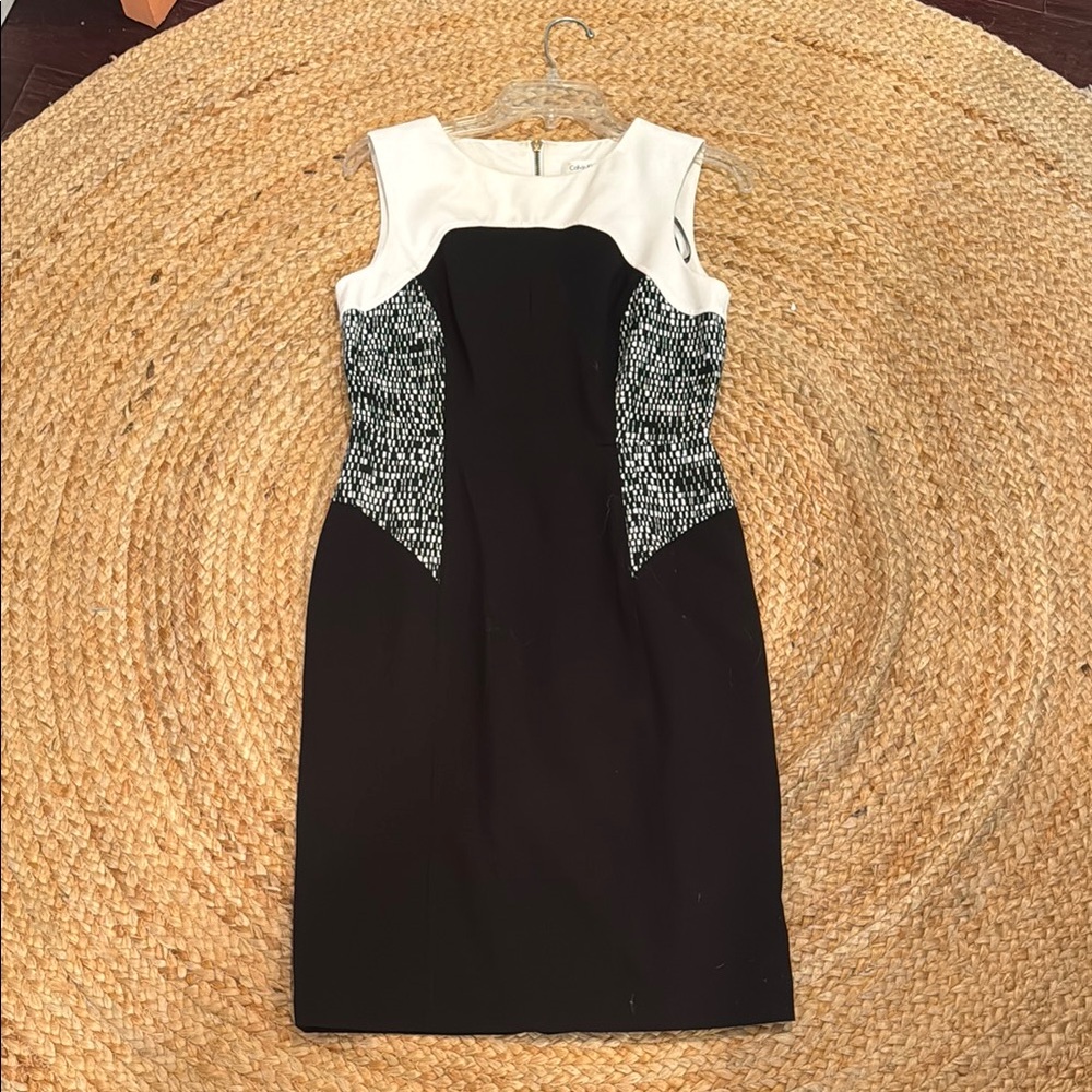 Black and White Sleeveless Sheath Midi Dress by Calvin Klein